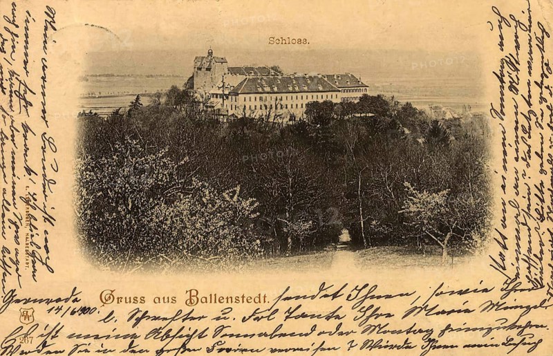 Historical postcard around 1900, Ballenstedt im Harz, castle, Harz district in Saxony-Anhalt, Germany, digital reproduction of a historic postcard, public domain, from that time, exact date unknown