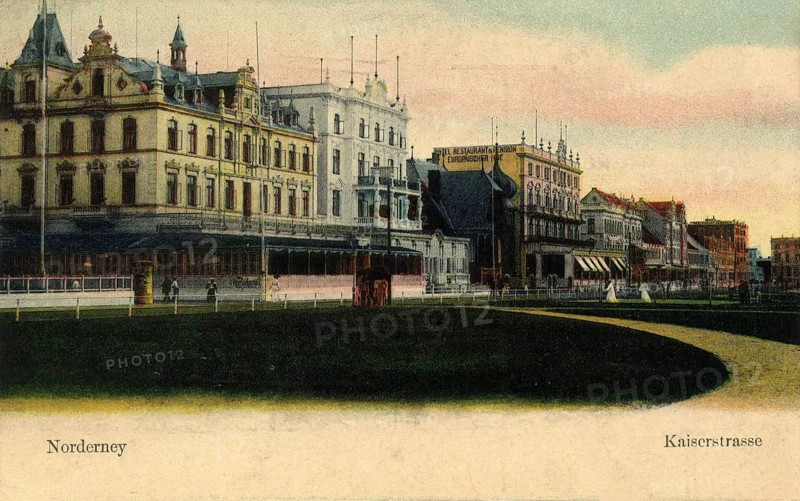 Historical postcard of Kaiserstraße on Norderney, dated 1905, Lower Saxony, Germany, authentic reproduction of an old postcard, around 1910, historical, exact date unknown
