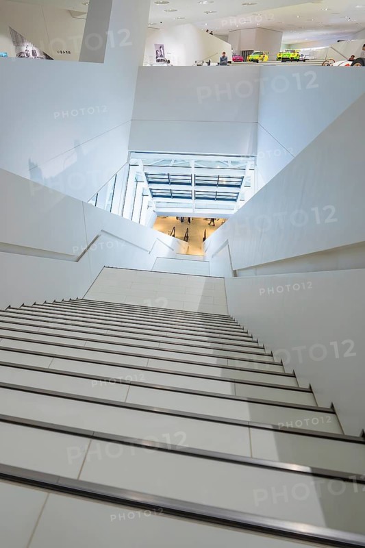 Modern, minimalistic staircase with geometric design and daylight, Porsche Museum, Stuttgart, Germany