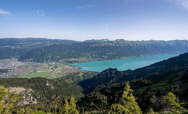 View of Interlaken and Lake Brienz, Bernese Alps, Bernese Oberland, Switzerland