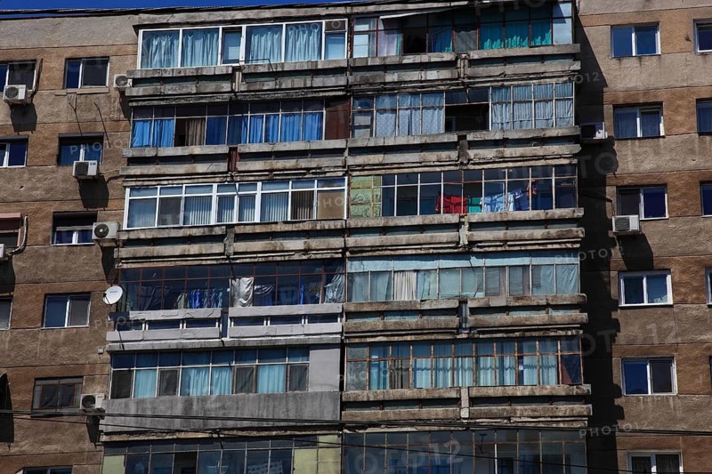 Romania, capital Bucharest, Bucuresti, old prefabricated buildings in Ceausescu style in the center of the city