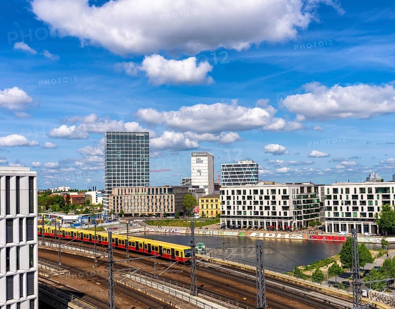 View from the roof of the Futurium Museum onto the Humboldt harbour at Berlin Central Station, Germany