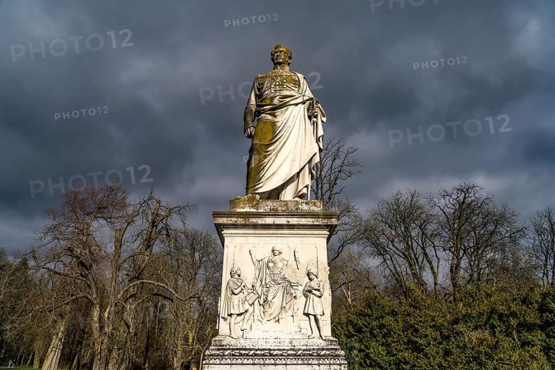 Statue of the founder Prince Wilhelm Malte I in Putbus Castle Park, Ruegen Island, Mecklenburg-Western Pomerania, Germany