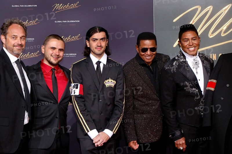 Bigi Jackson (aka Blanket Jackson, Prince Michael Joseph Jackson, II), Prince Michael Jackson, Jackie Jackson and Jermaine Jackson at the world premiere of the film Michael at Uber Platz in Berlin on 10 April 2026