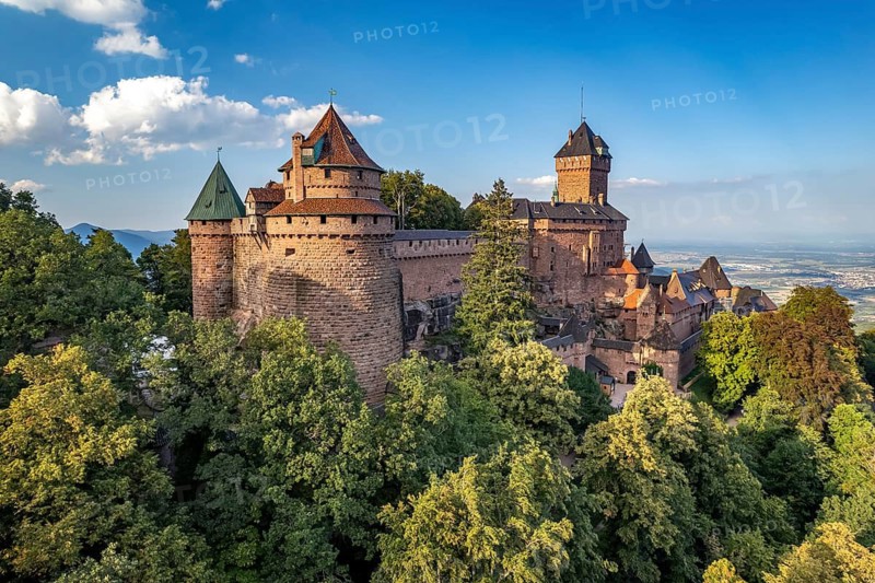 The Haut-Koenigsbourg Castle seen from the air, Orschwiller, Alsace, France