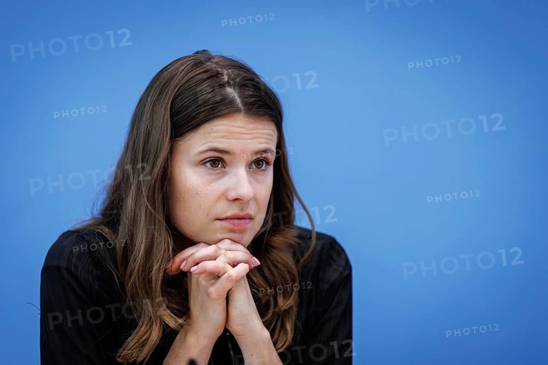 Luisa Neubauer, climate protection activist, recorded at a press conference on new constitutional complaints against the Federal Climate Protection Act in Berlin, 26 June 2024