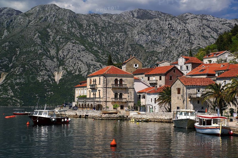 Montenegro, Gospa island, view of Perast, Montenegro