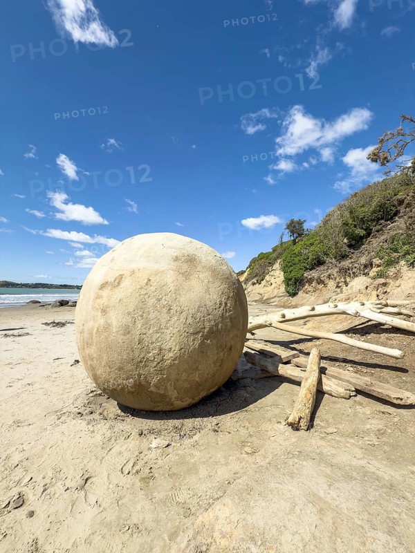 Round stones of the Moeraki Boulders at Moeraki Beach, Moeraki, South Island, New Zealand, Oceania