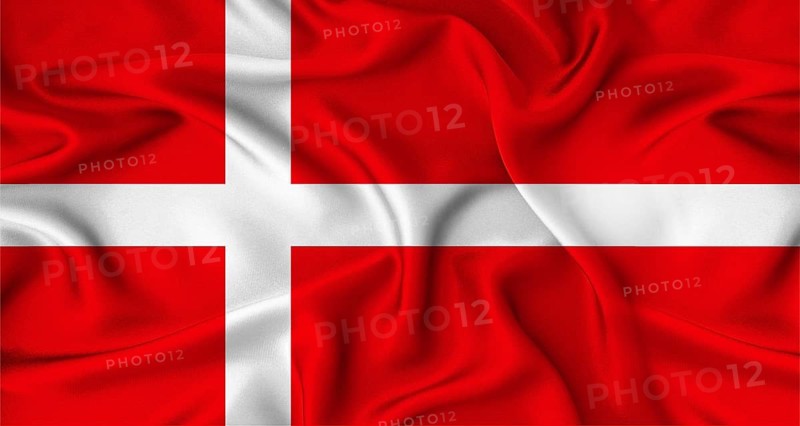 Realistic Denmark flag waving. Close up of flag of Denmark with cloth texture