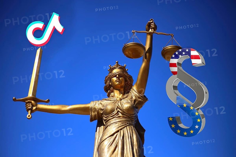Symbolic image, TikTok, China, US law, EU law, GDPR, Digital Service Act, competition, court of justice, parent company Bytedance, platform ban, data security, espionage, influence of Chinese government