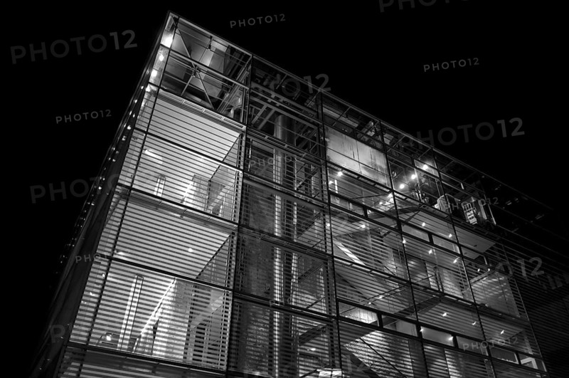 Night view, art museum, cube, glass cube, Stuttgart, Baden-Württemberg, Germany