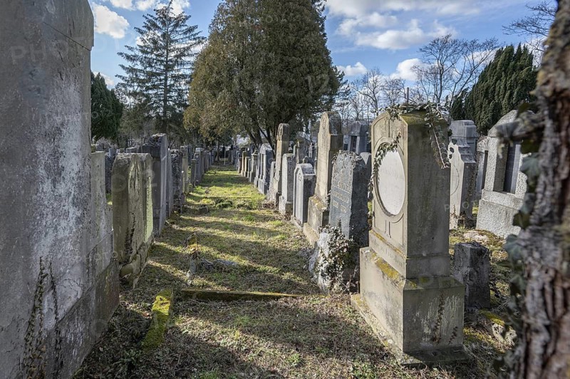 Old graves at the Israeli cemetery, inaugurated in 1882, Werner-von Siemens Str. 2, Würzburg, Lower Franconia, Bavaria, Germany