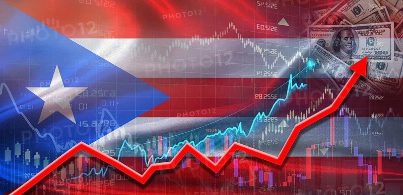 Puerto Rico financial growth on market graph. Puerto Rico economic growth on financial graph background