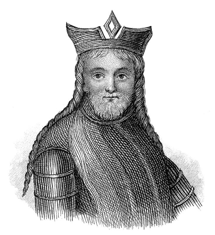 Porttrait of Adalrich or Eticho, 645 - 690, the Duke of Alsace, the founder of the family of the Etichonids and of the Habsburg, Portrait von Eticho oder Athich, Adalrich oder Adalricus, 645 - 690, der dritte Herzog im Elsass und der Vater der heiligen Odilia elsässische Herzogsgeschlecht der Etichonen