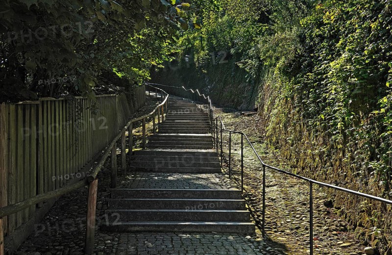 Stairway to the castle complex of Burghausen, Burghausen, Upper Bavaria, Germany