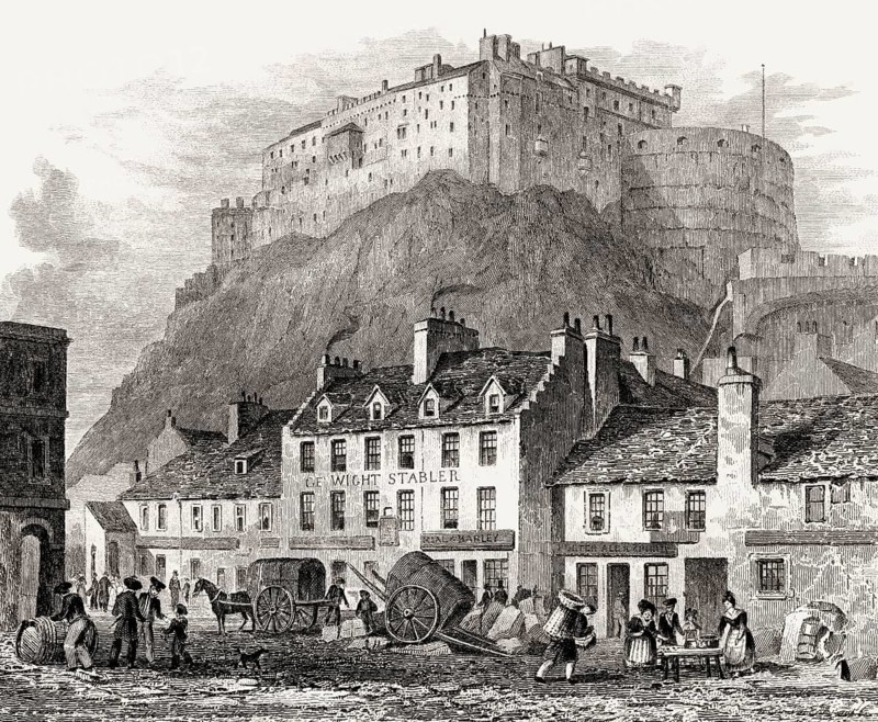 Edinburgh castle, Scotland, 19th century, from Modern Athens by Th. H. Shepherd