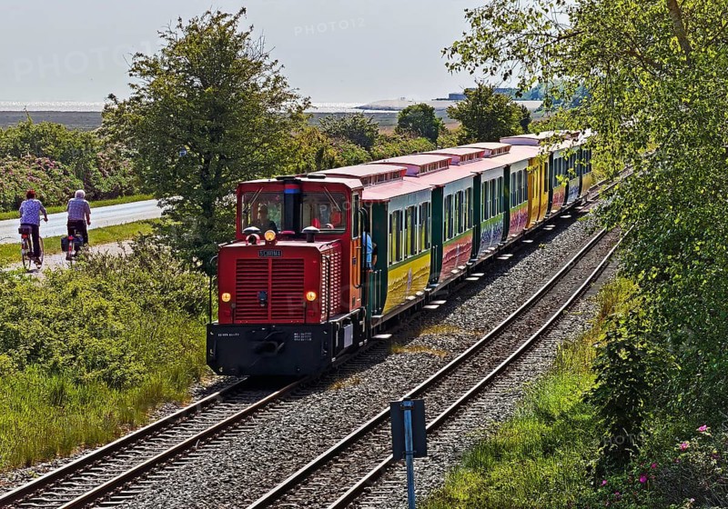 Light railway on the North Sea island of Borzburg, the only double-track narrow-gauge railway still in operation in Lower Saxony, East Frisia, Germany