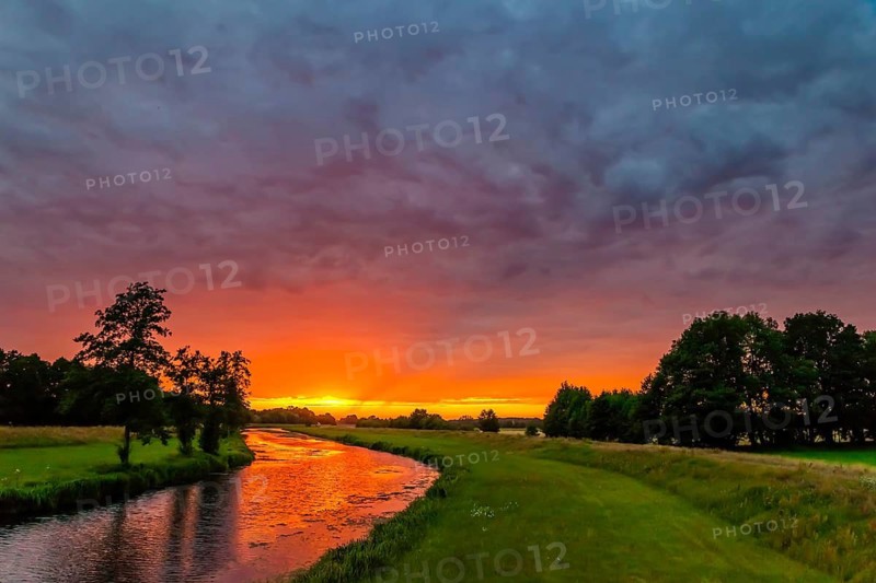 Northern floods, body of water, Spreewald, sunset, cloud atmosphere, flood protection, Germany