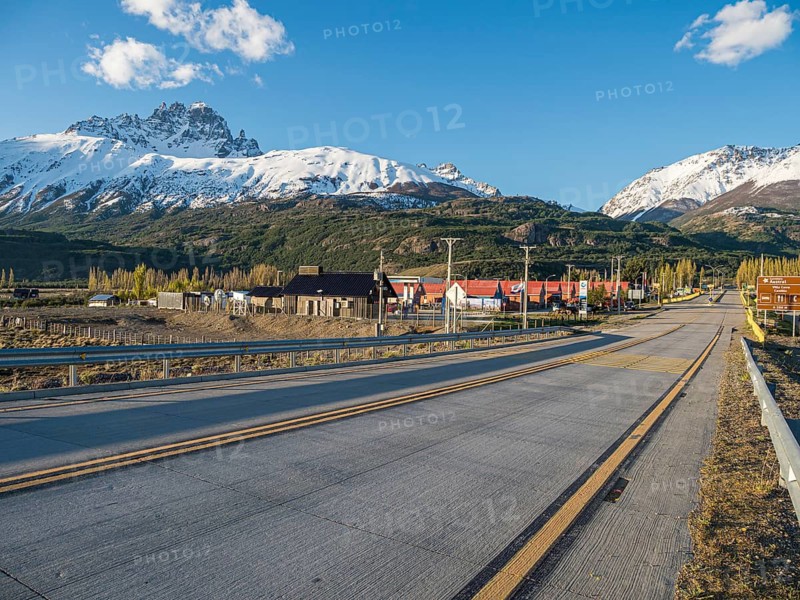 Carretera Austral at Villa Cerro Castillo, snowcapped Mt .Cerro Castillo, Patagonia, Chile