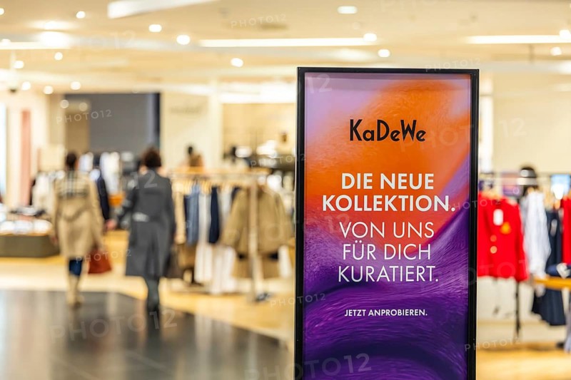 KaDeWe. Department store of the West. The most famous department store in Germany has a sales area of 60, 000 square meters and is therefore the largest department store in mainland Europe. Interior with logo Berlin, Germany