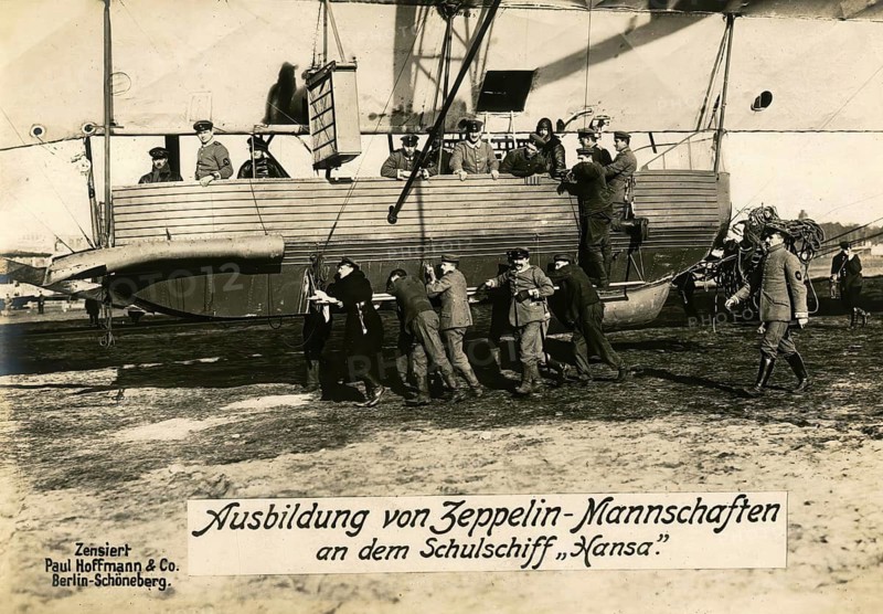 Training of Zeppelin crews on the training ship Hansa, 1914 - 1918, World War I, reproduction of a war postcard