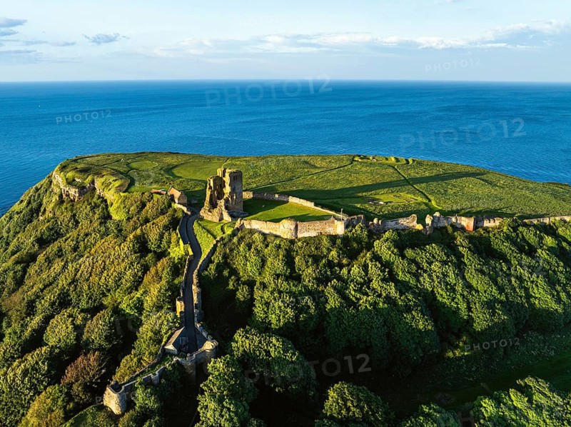 Scarborough Castle from a drone, Scarborough, North Yorkshire, England, United Kingdom