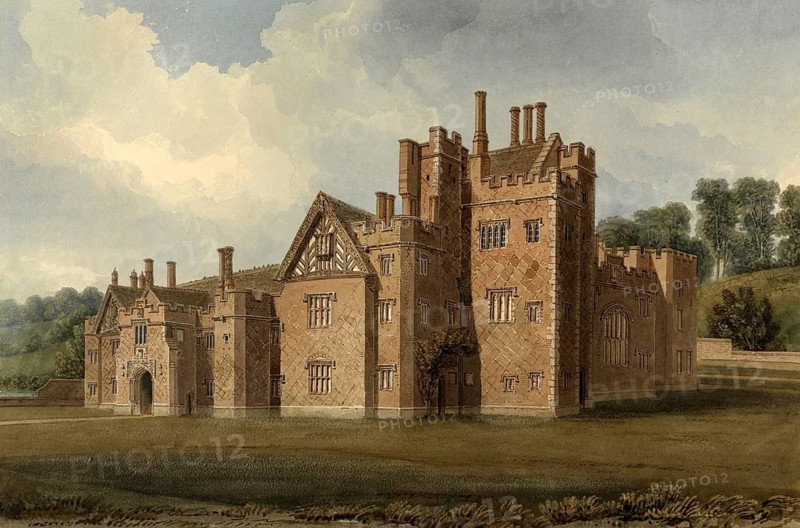 South East View of Compton Winyate, Warwickshire, belonging to the Marquis of Northampton, England, digitally restored reproduction of a 19th-century original by John Buckler, Record date not stated, South East View of Compton Winyate, belonging to the Marquis of Northampton, digitally restored reproduction of a 19th-century original, Record date not stated