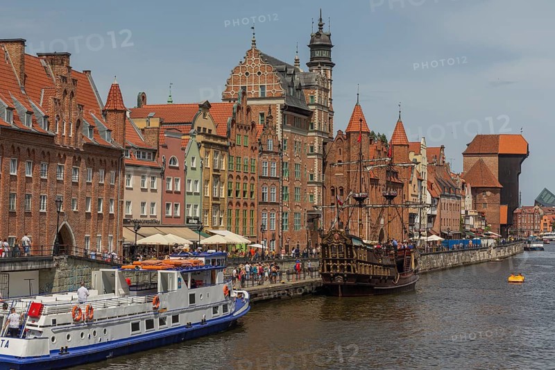 Mottlau pier in Gdansk with the Galeon Lew, a replica of an historic corsair