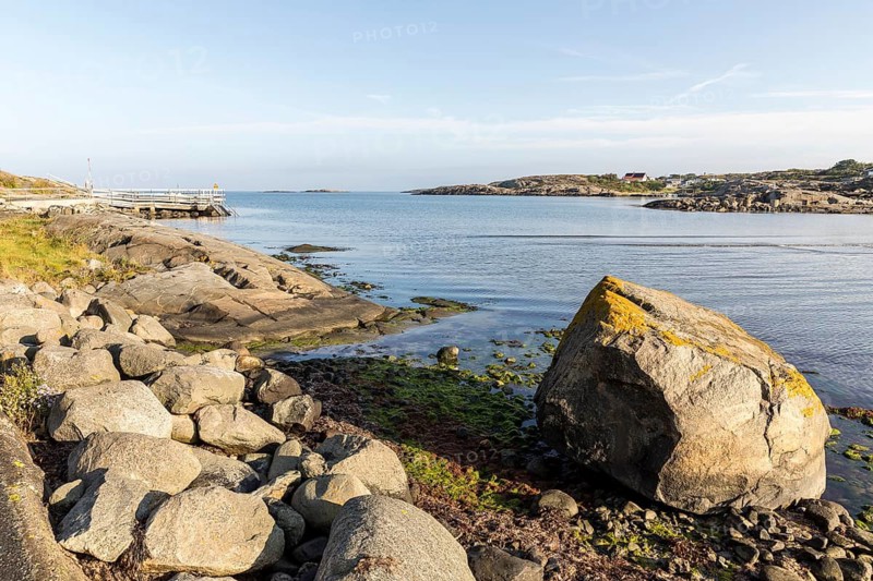 Small bay with swimming area in the North Sea, typical rocks on the west coast with archipelago, Lerkil, Hallands län, Sweden