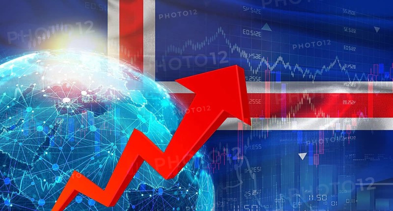 Global financial growth with Iceland flag. Financial growth with Iceland flag on economic background