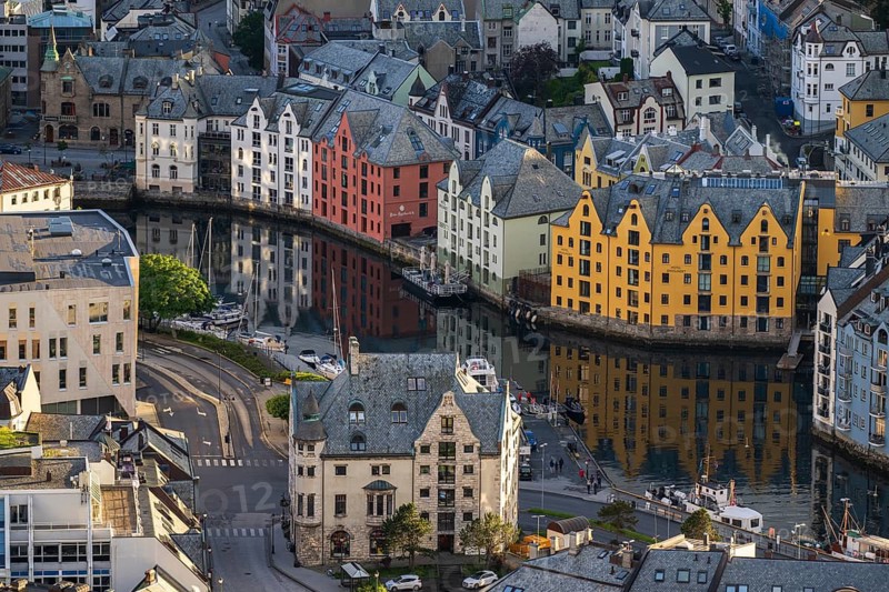 View of Art Nouveau houses, Alesund, Ålesund, Møre og Romsdal, Norway