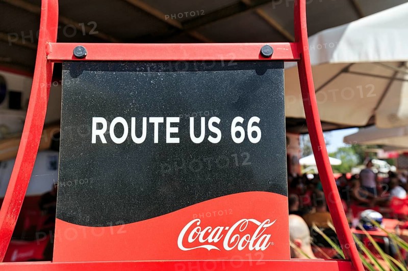 Vintage style decorative advertising sign, Route 66 with Coca-Cola logo, Tabernas, Andalusia, Spain