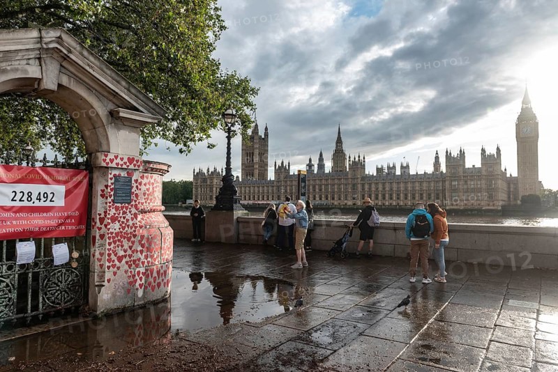 London, United Kingdom. August 2nd 2023 National COVID Memorial Wall beside the River Thames in front of the British Houses of Parliament, seat of the UK Conservative Government. London, England