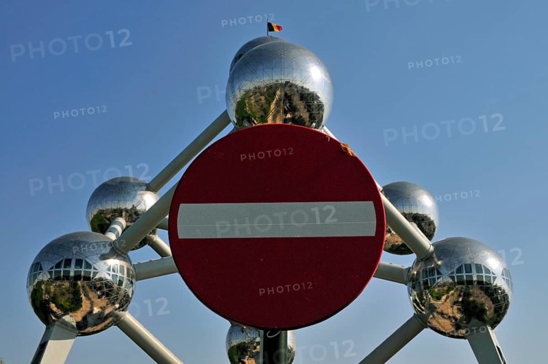 Atomium, built in 1958 for the World Exhibition, uses nine atoms to represent the body-centred cubic elementary cell of an iron crystal structure magnified 165 billion times, Brussels, Belgium