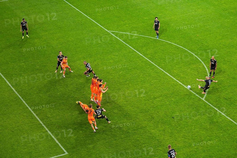 LUBIN, POLAND - MAY 20, 2024: Football match Polish PKO Ekstraklasa between KGHM Zaglebie Lubin vs LKS Lodz. View from the roof on the pitch.