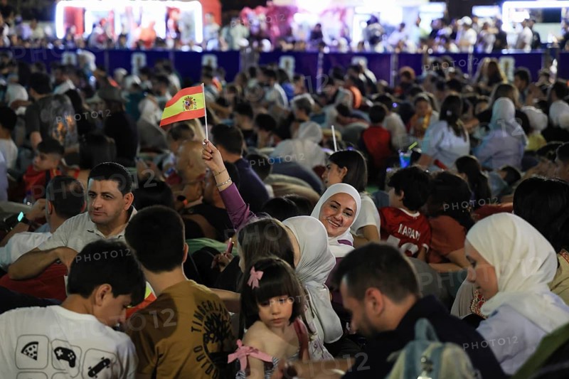Damascus, Syria - July 19, 2026: Thousands of Spanish and Argentine football fans gather in Damascus to watch the 2026 FIFA World Cup final match on giant screens as Spain defeats Argentina 1-0 in extra time to claim the world title, Damascus, Damascus, Syria
