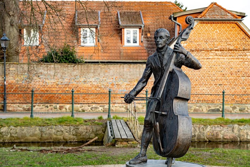 Monument to the double bass player Johannes Matthias Sperger in Ludwigslust, Mecklenburg-Vorpommern, Germany