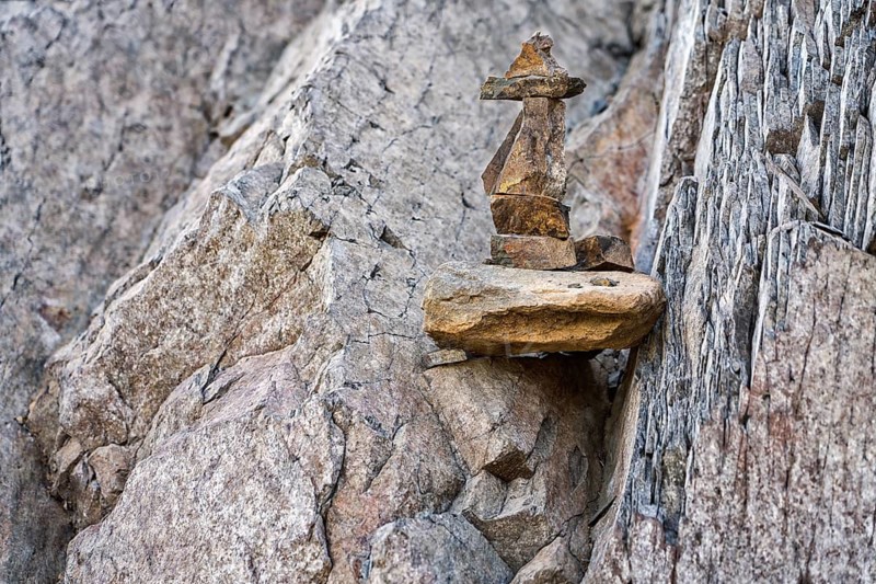 Cairn at Lake Edersee at low tide, Hesse, Germany