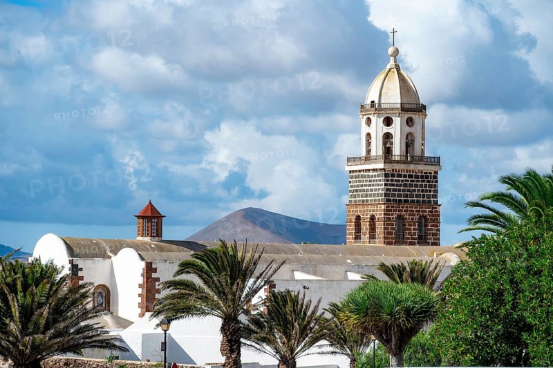 Iglesia de Nuestra Señora de Guadalupe church with church tower, Teguise, Lanzarote, Canary Islands, Spain