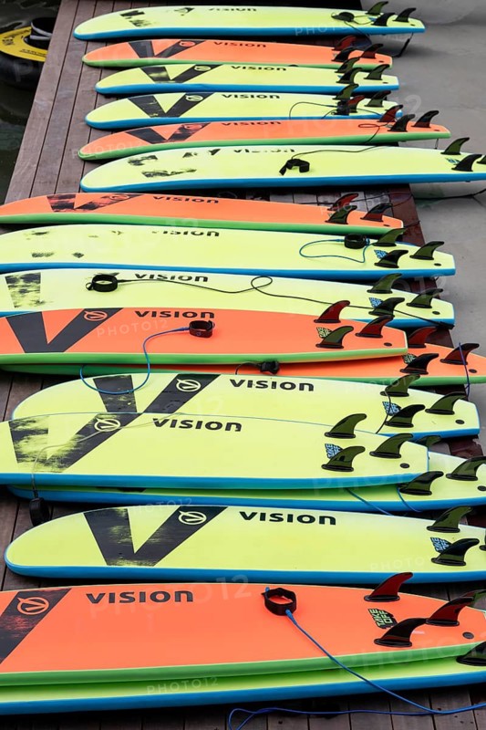 Surfboards, fins, surfing facility in the city centre of Rotterdam, Rif010, supposedly the world's first wave facility for surfers in a city, in the Steigersgracht, a 130 metre long and 21 metre wide wave pool was built in the existing canal, waves up to 1.5 metres high can be generated, every 7 seconds a wave breaks for the surfers, the 4.5 million litres, in the pool, water is moved by 8 wave machines, Netherlands