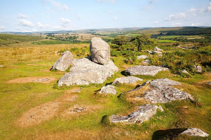 Granite upland landscape at Combestone Tor, near Hexworthy, Dartmoor national park, Devon, England, United Kingdom
