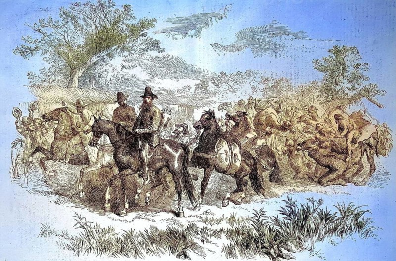 Setting out on a voyage of discovery into the interior of Australia, 1869, Historic, digitally restored reproduction of an original 19th century original, exact original date unknown