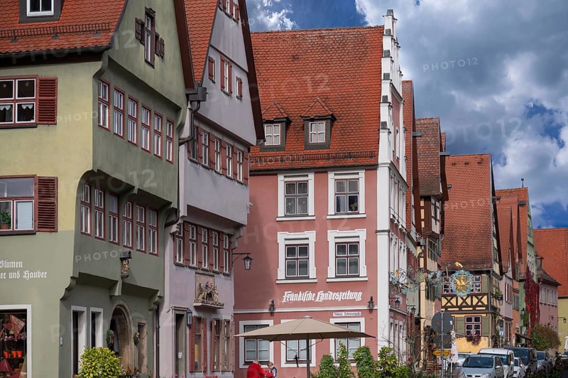 Historic residential and commercial buildings, Weinmarkt, Dinkelsbühl, Bavaria, Germany