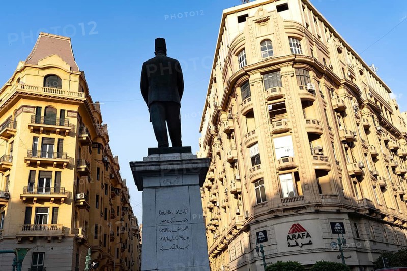 Cairo, Egypt. April 12th 2025. Egyptian landmark statue of Talaat Harb, a historic street in downtown Cairo, connecting Tahrir Square and Talaat Harb Square, Egypt