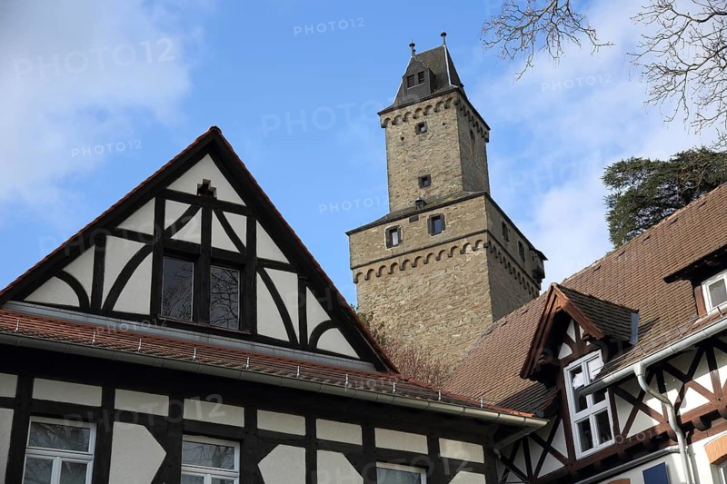 Kronberg Museum and Castle built 13th century, half-timbered house, tower, Kronberg, Taunus, Hesse, Germany