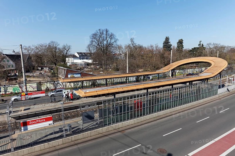 Tram stop with covered platforms, Zoo Flora, Cologne Zoo, Cologne, North Rhine-Westphalia, Germany