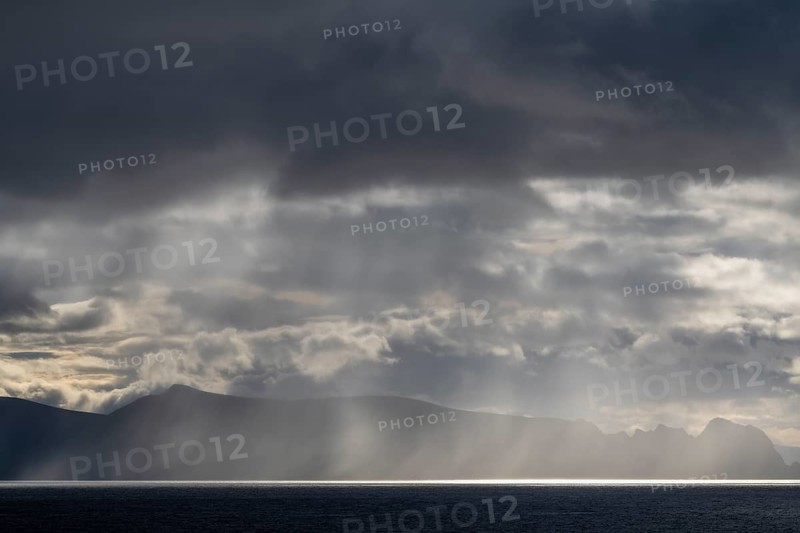 Rain showers over the Norwegian Sea, Söröya, Finnmark, Norway, September 2018