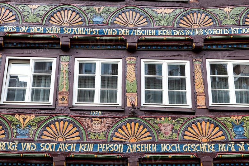 Half-timbered house, Weser Renaissance style, Hoexter, Weser Uplands, North Rhine-Westphalia, Germany, Europe, Fachwerkhaus, Weserrenaissance, Höxter, Weserbergland, Nordrhein-Westfalen, Deutschland, Europe, Europa