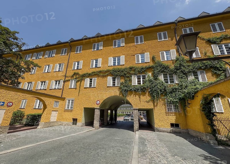 Yellow residential buildings, Borstei, heritage-protected residential development, Munich, Bavaria, Germany