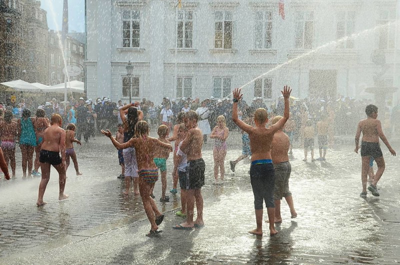A popular event every year in August is when the Ystad Volunteer Fire Brigade takes the old fire pump made in 1850 to the square and sprays water on the assembled children, who are then baptized as true Ystad residents. Ystad, Skåne County, Sweden, Scandinavia
